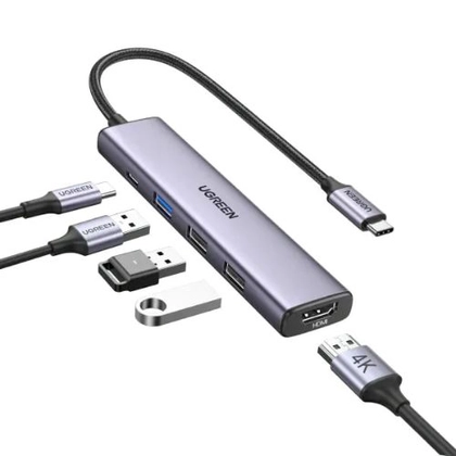 Hub Ugreen USB-C to 2 x USB-A 2.0 + USB-A 3.0 + HDMI + PD hỗ trợ 4K (15495) 1