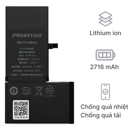 pin iPhone X chính hãng Pisen 3