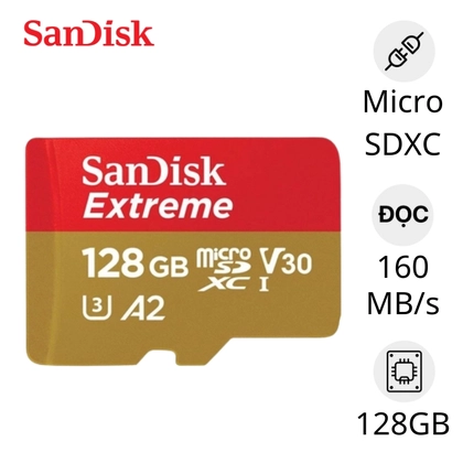 Thẻ nhớ Micro SDXC Sandisk Extreme V30 A2 160MB/S 128GB Đen 1