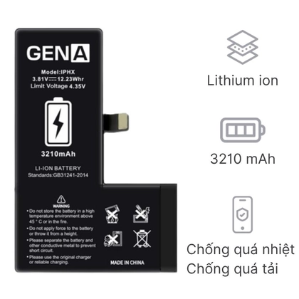 pin iPhone X dung lượng siêu cao chính hãng GENA 3
