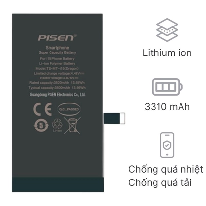 pin iPhone 12 Pro dung lượng siêu cao chính hãng Pisen 3