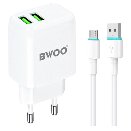 Sạc BWOO 2 cổng USB-A kèm cáp Type-C US CDA64VC 1