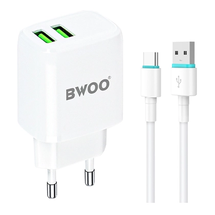 Sạc BWOO 2 cổng USB-A kèm cáp Type-C US CDA64VC 1