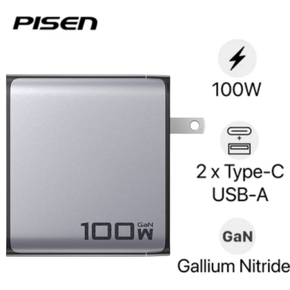 Sạc Pisen Bolt Pro 100W 2C1A Gan Fast kèm cáp Type-C to Type-C 1