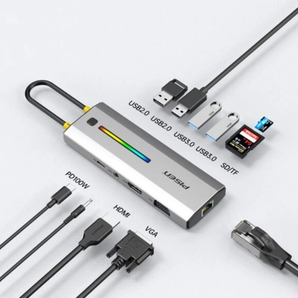 Hub chuyển đổi Pisen Type-C PGM HB39 LED RGB 11 IN 1 2