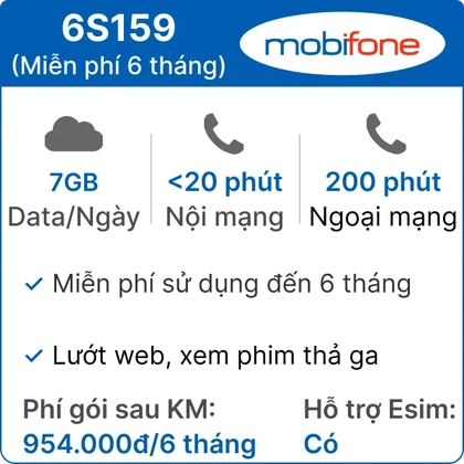 Sim 4G Mobifone 6S159 7GB/ngày có nghe gọi - 6 tháng (Thành phẩm) 1