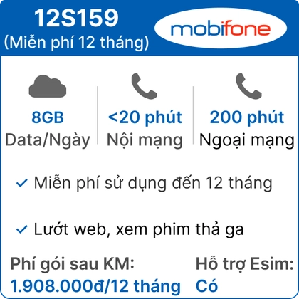 Sim 4G Mobifone 12S159 8GB/ngày có nghe gọi - 12 tháng (Thành phẩm) 1