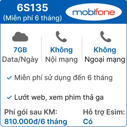 Sim 4G Mobifone 6S135 7GB/ngày - 6 tháng (Thành phẩm) 1