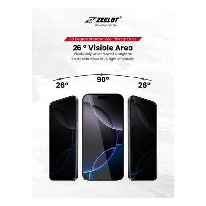 Dán kính cường lực màn hình Apple iPhone 17 Pro Zeelot Solidsleek Chống Nhìn Trộm Full Cao Cấp 6