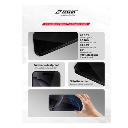 Dán kính cường lực màn hình Apple iPhone 17 Pro Zeelot Solidsleek Chống Nhìn Trộm Full Cao Cấp 2