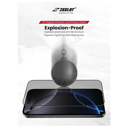 Dán kính cường lực màn hình Apple iPhone 17 Pro Zeelot Solidsleek Chống Nhìn Trộm Full Cao Cấp 7
