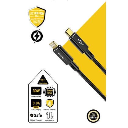 Cáp sạc nhanh Pisen Quick Platinum Type-C to Lightning 1.5M 5
