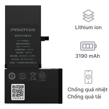 pin iPhone X dung lượng siêu cao chính hãng Pisen 3