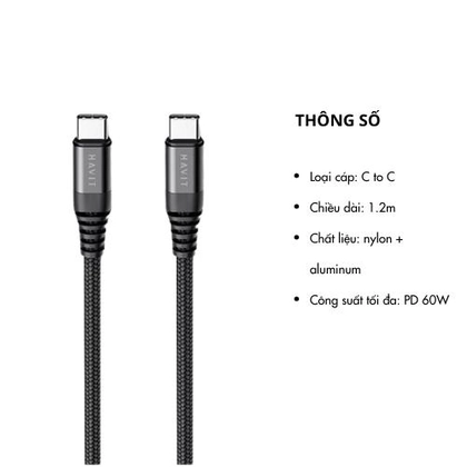 Cáp sạc Havit Type-C to Type-C 60W 1.2m CB6010 2