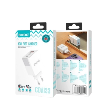 Sạc nhanh BWOO 3 cổng (USB-A + 2 USB-C) 40W EU CDA133 3