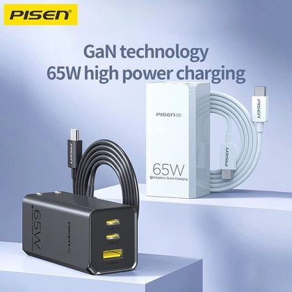 Củ sạc nhanh PISEN Pro GaN ULTRA 65W 3 cổng 2C1A 3