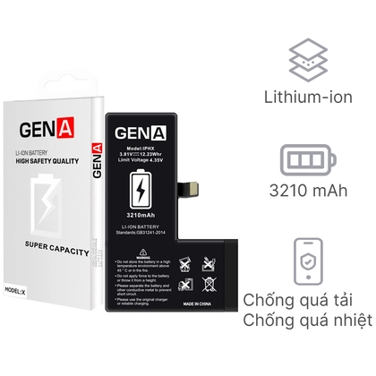 pin iPhone X dung lượng siêu cao chính hãng GENA 1