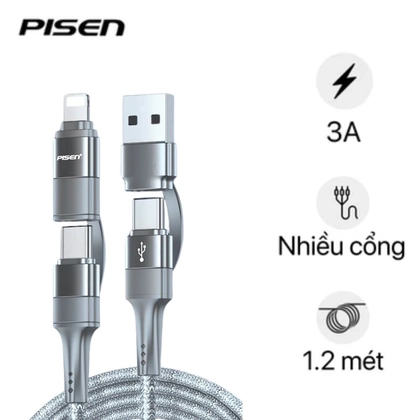 Cáp PISEN Quick 4-in-1 (USB-A, Type-C To Type-C, Lightning) 1.2m 1