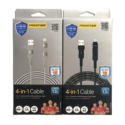 Cáp PISEN Quick 4-in-1 (USB-A, Type-C To Type-C, Lightning) 1.2m 3