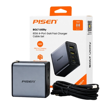 Sạc Pisen Bolt Utility 65W 2C Gan Fast kèm cáp Type-C to Type-C 1