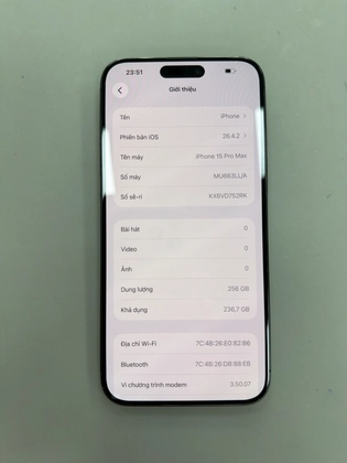 iPhone 15 Pro Max 256GB - Titan Đen - Cũ Đẹp - D752RK - 1